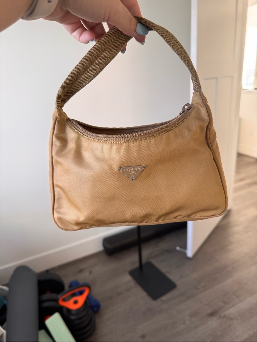 Prada Tan Nylon Shoulder Bag